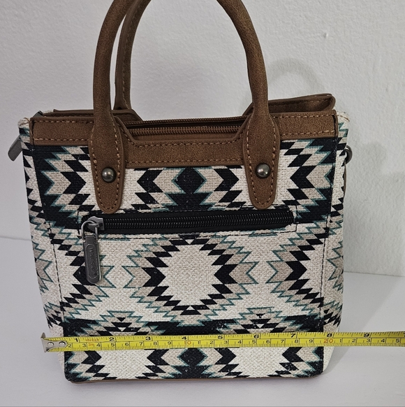 Wrangler Ladies Southwestern Small Canvas Brown Crossbody Tote Bag - Picture 6 of 11